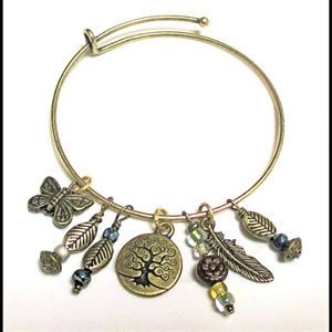 Tree of Life Feather Butterfly Bangle Handmade
